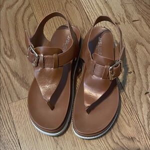 J/SLIDES Tan Leather Sandals with Buckle